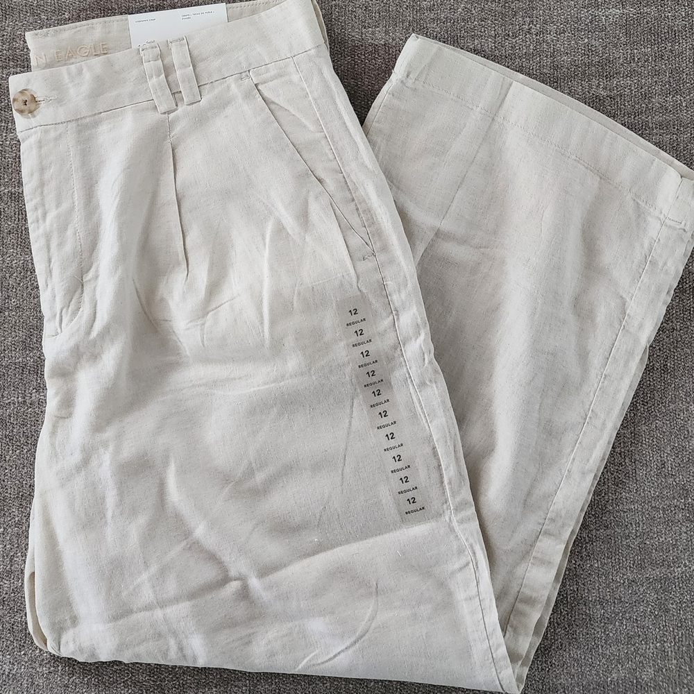 AE Linen Blend Stovepipe Crop Trouser